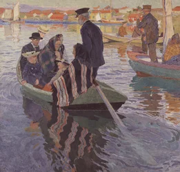 Igreja-frequentadores em um barco